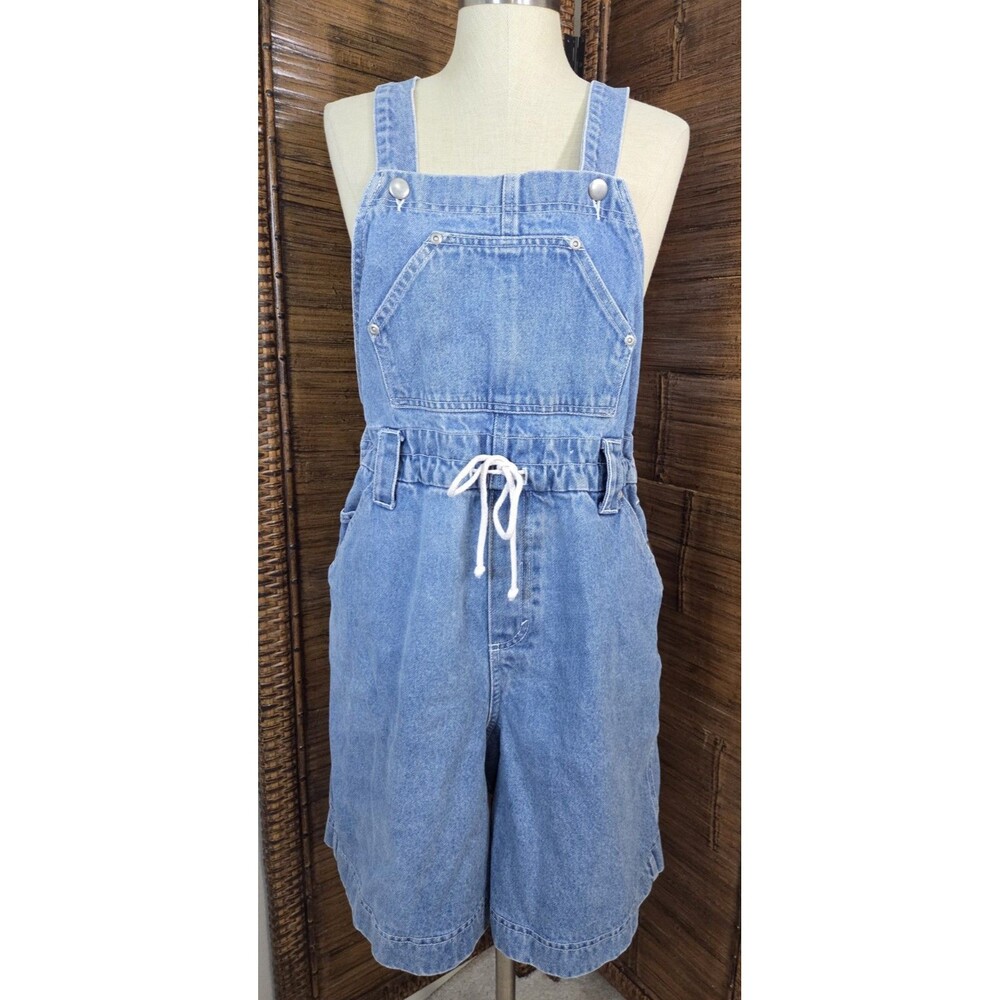 Vintage 90s Denim Short Overalls Carpenter Jorts Size L by Elements 100% Cotton